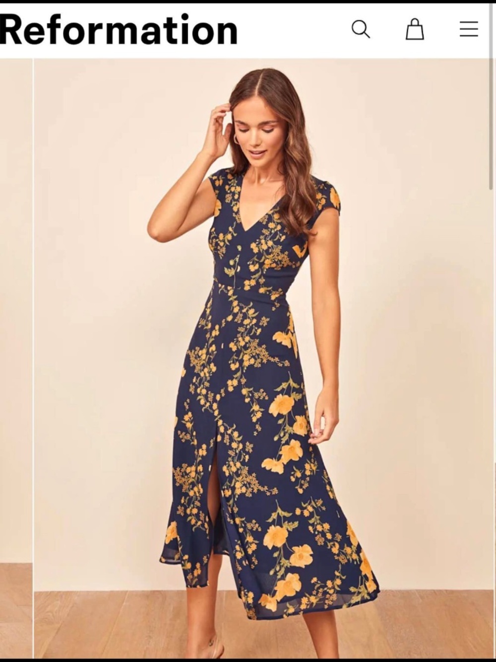 Reformation Wellfleet Midi Dress in Navy Floral Bernadette Print – Size 2